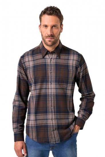 JP1880 Shirt Flannel Long Sleeve Dark Brown - Kauluspaidat - Miesten isot kauluspaidat 2XL – 8XL