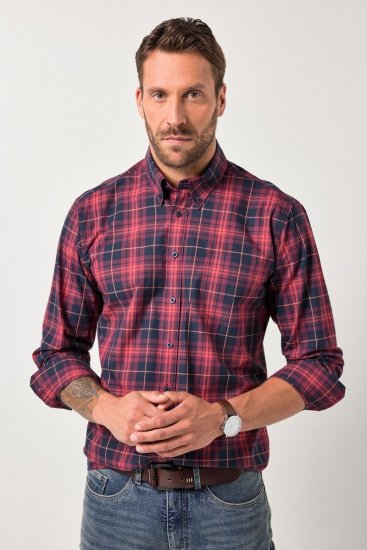 JP1880 Checked Shirt Long Sleeve Red - Kauluspaidat - Miesten isot kauluspaidat 2XL – 8XL