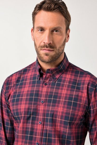 JP1880 Checked Shirt Long Sleeve Red - Kauluspaidat - Miesten isot kauluspaidat 2XL – 8XL