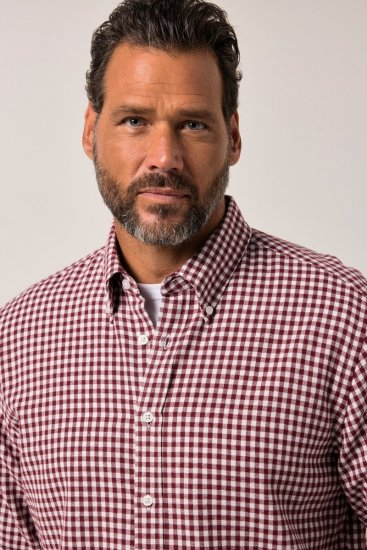 JP1880 Checked Flannel Shirt Long Sleeve Light Red - Kauluspaidat - Miesten isot kauluspaidat 2XL – 8XL