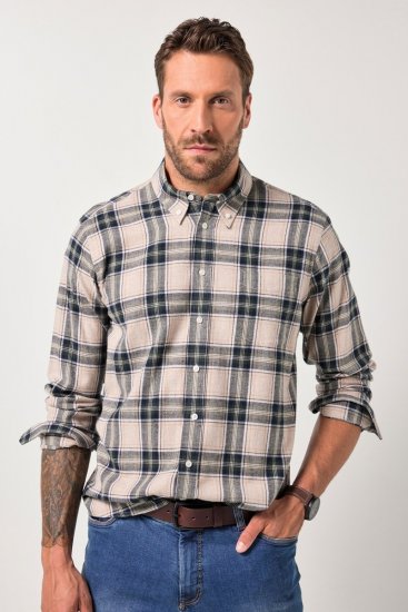 JP1880 Checked Flannel Shirt Long Sleeve Dark Dusty Pink - Kauluspaidat - Miesten isot kauluspaidat 2XL – 8XL