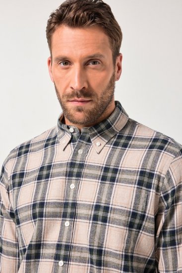 JP1880 Checked Flannel Shirt Long Sleeve Dark Dusty Pink - Kauluspaidat - Miesten isot kauluspaidat 2XL – 8XL