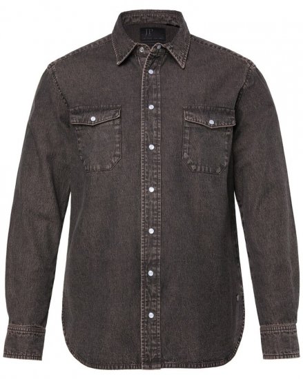 JP1880 Denim Shirt Flexnamic Dark Brown - Kauluspaidat - Miesten isot kauluspaidat 2XL – 8XL