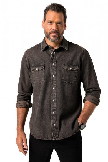 JP1880 Denim Shirt Flexnamic Dark Brown - Kauluspaidat - Miesten isot kauluspaidat 2XL – 8XL