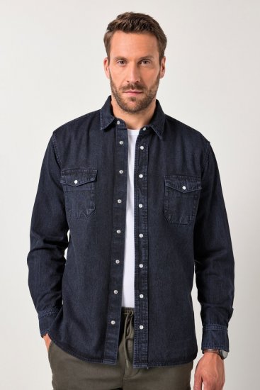 JP1880 Denim Shirt Flexnamic Long Sleeve Navy - Kauluspaidat - Miesten isot kauluspaidat 2XL – 8XL