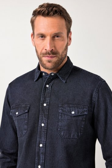 JP1880 Denim Shirt Flexnamic Long Sleeve Navy - Kauluspaidat - Miesten isot kauluspaidat 2XL – 8XL