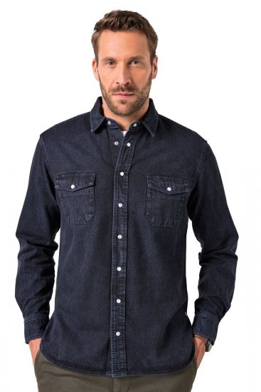 JP1880 Denim Shirt Flexnamic Long Sleeve Navy - Kauluspaidat - Miesten isot kauluspaidat 2XL – 8XL