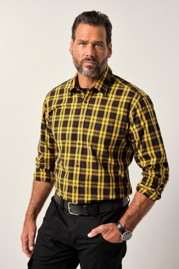 JP1880 Checked Shirt Long Sleeve Kent Collar Curry - Kauluspaidat - Miesten isot kauluspaidat 2XL – 8XL