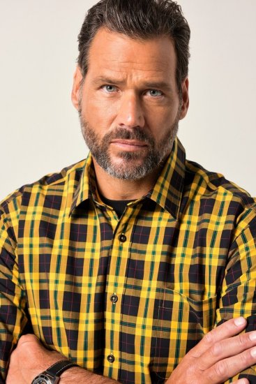JP1880 Checked Shirt Long Sleeve Kent Collar Curry - Kauluspaidat - Miesten isot kauluspaidat 2XL – 8XL