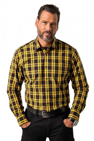 JP1880 Checked Shirt Long Sleeve Kent Collar Curry - Kauluspaidat - Miesten isot kauluspaidat 2XL – 8XL