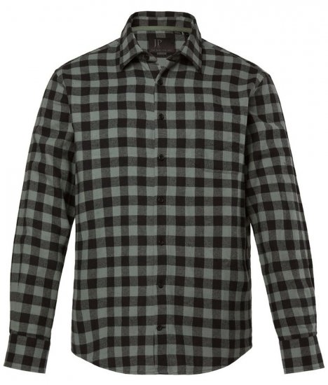 JP1880 Checked Flannel Shirt Long Sleeve Eucalyptus Green - Kauluspaidat - Miesten isot kauluspaidat 2XL – 8XL
