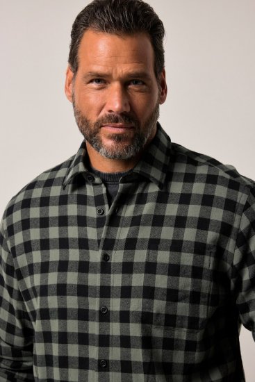 JP1880 Checked Flannel Shirt Long Sleeve Eucalyptus Green - Kauluspaidat - Miesten isot kauluspaidat 2XL – 8XL