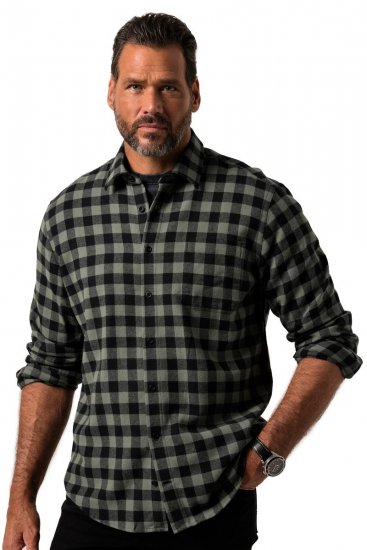 JP1880 Checked Flannel Shirt Long Sleeve Eucalyptus Green - Kauluspaidat - Miesten isot kauluspaidat 2XL – 8XL