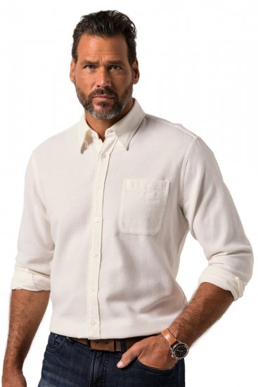 JP1880 Checked Flannel Shirt Long Sleeve Creamy White - Kauluspaidat - Miesten isot kauluspaidat 2XL – 8XL