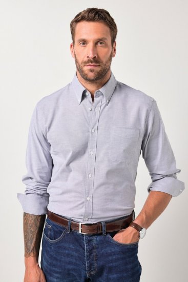 JP1880 Oxford Shirt Flexnamic Long Sleeve Grey - Kauluspaidat - Miesten isot kauluspaidat 2XL – 8XL