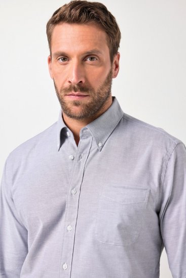 JP1880 Oxford Shirt Flexnamic Long Sleeve Grey - Kauluspaidat - Miesten isot kauluspaidat 2XL – 8XL
