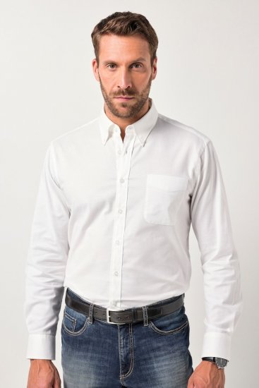 JP1880 Oxford Shirt Flexnamic Long Sleeve Snow White - Kauluspaidat - Miesten isot kauluspaidat 2XL – 8XL