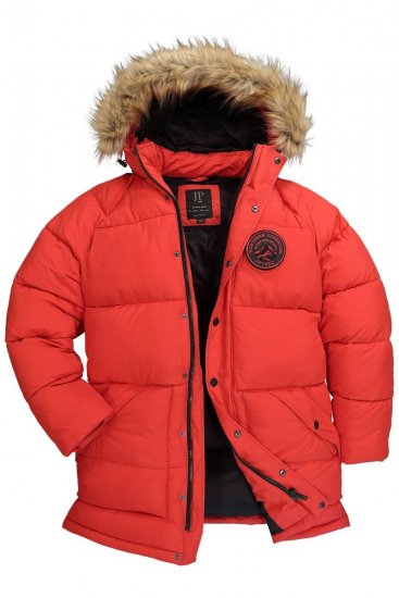 JP1880 Parka Quilted Faux Fur Hood Red - Takit - Miesten Takit, isot koot – 2XL – 12XL