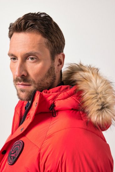 JP1880 Parka Quilted Faux Fur Hood Red - Takit - Miesten Takit, isot koot – 2XL – 12XL