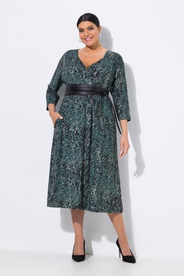 Ulla Popken 841839 Eläinkuvioinen jerseymekko 3/4-hihoilla Tummanvihreä - Midimekot - Midimekot isoissa ko'oissa