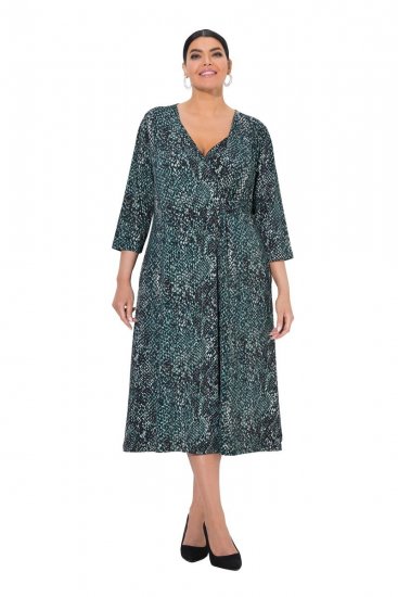 Ulla Popken 841839 Eläinkuvioinen jerseymekko 3/4-hihoilla Tummanvihreä - Midimekot - Midimekot isoissa ko'oissa