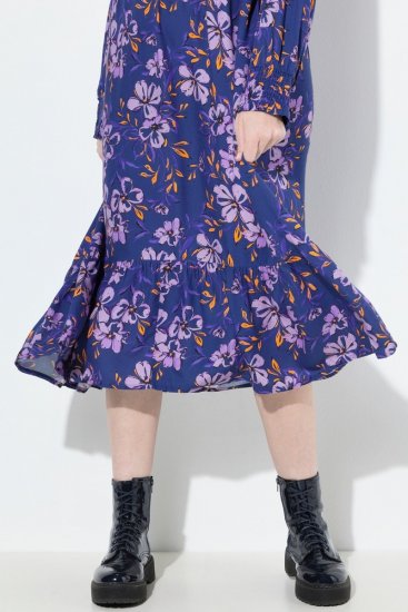 Ulla Popken 841873 Kukkakuvioinen midimekko Tummansininen - Midimekot - Midimekot isoissa ko'oissa