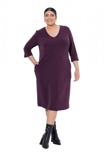 Ulla Popken 841952 Collegemekko 3/4-hihoilla Luumu - Midimekot - Midimekot isoissa ko'oissa