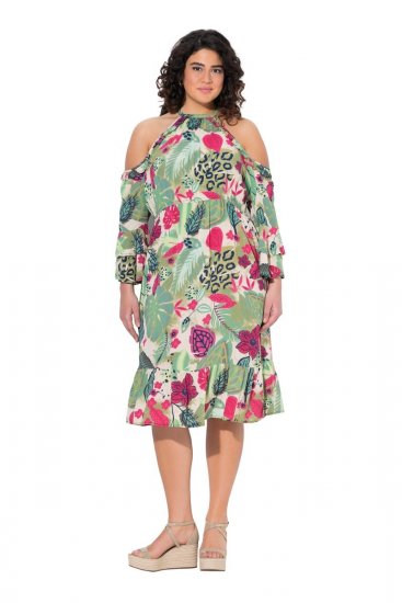 Ulla Popken 842471 A-linjainen mekko 3/4-hihoilla Samppanja - Naisten mekot isot koot - Mekot kaikille koille