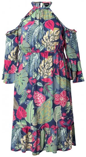 Ulla Popken 842471 Kuviollinen midimekko Tummansininen - Midimekot - Midimekot isoissa ko'oissa