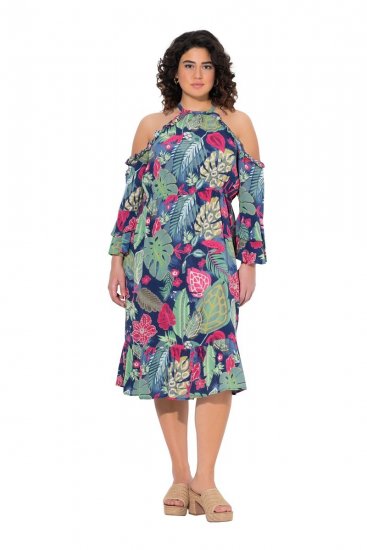 Ulla Popken 842471 Kuviollinen midimekko Tummansininen - Midimekot - Midimekot isoissa ko'oissa