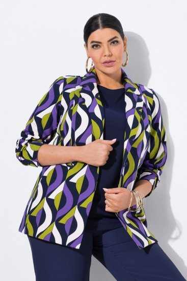 Ulla Popken 842680 Kuviollinen punto di roma -trikoobleiseri Tummansininen - Naisten bleiserit isot koot - Bleiserit naisille plus-koossa