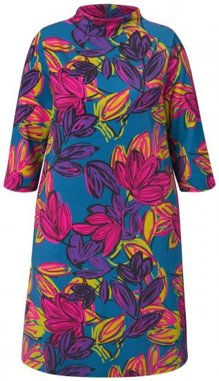 Ulla Popken 843180 Kukkakuvioinen jerseymekko Petrooli - Naisten mekot isot koot - Mekot kaikille koille