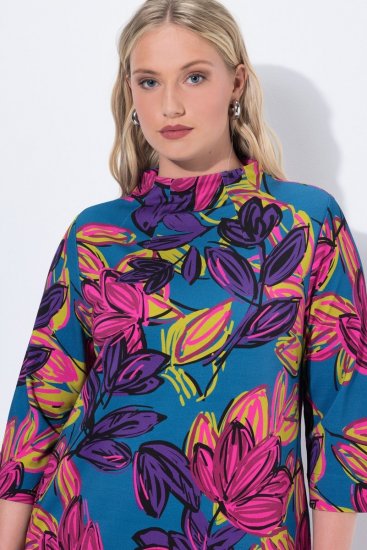 Ulla Popken 843180 Kukkakuvioinen jerseymekko Petrooli - Naisten mekot isot koot - Mekot kaikille koille