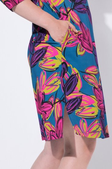 Ulla Popken 843180 Kukkakuvioinen jerseymekko Petrooli - Naisten mekot isot koot - Mekot kaikille koille