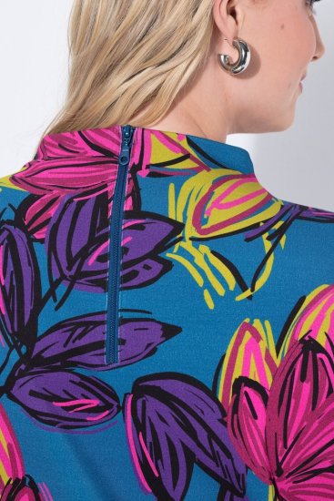 Ulla Popken 843180 Kukkakuvioinen jerseymekko Petrooli - Naisten mekot isot koot - Mekot kaikille koille