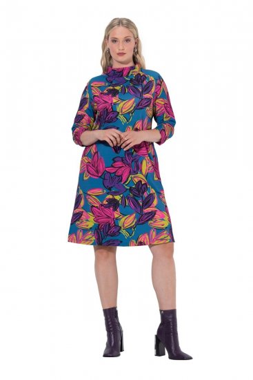 Ulla Popken 843180 Kukkakuvioinen jerseymekko Petrooli - Naisten mekot isot koot - Mekot kaikille koille