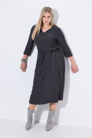 Ulla Popken 843595 Kietaisumekko 3/4-hihoilla Harmaa melange - Midimekot - Midimekot isoissa ko'oissa