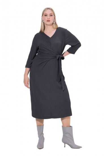 Ulla Popken 843595 Kietaisumekko 3/4-hihoilla Harmaa melange - Midimekot - Midimekot isoissa ko'oissa