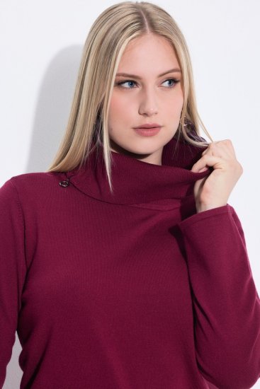 Ulla Popken 843627 Pitkähihainen neulemekko poolokauluksella Viininpunainen - Midimekot - Midimekot isoissa ko'oissa