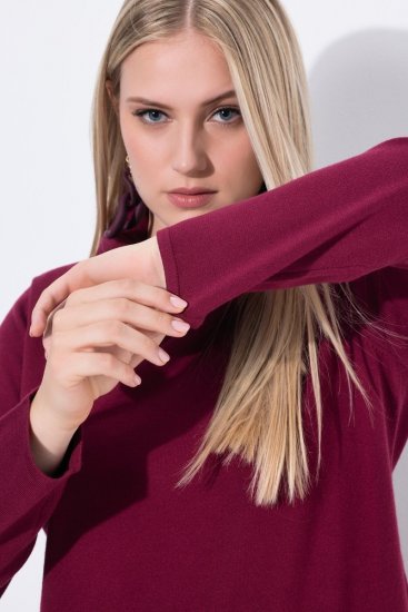 Ulla Popken 843627 Pitkähihainen neulemekko poolokauluksella Viininpunainen - Midimekot - Midimekot isoissa ko'oissa