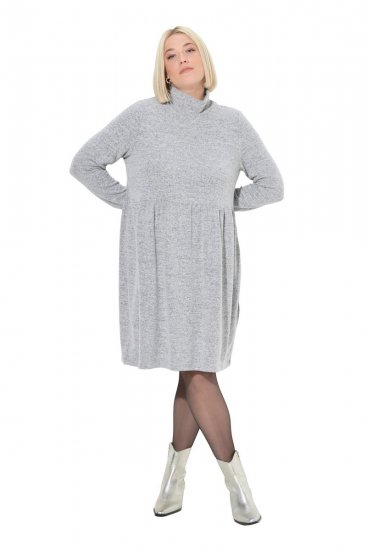 Ulla Popken 844233 Pitkähihainen neulemekko poolokauluksella Harmaa melange - Neulemekot - 