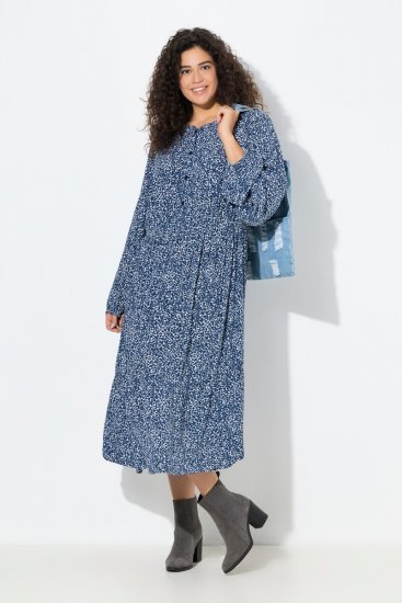 Ulla Popken 844594 Kukkakuvioinen midimekko Tummansininen - Midimekot - Midimekot isoissa ko'oissa