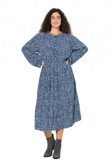 Ulla Popken 844594 Kukkakuvioinen midimekko Tummansininen - Midimekot - Midimekot isoissa ko'oissa