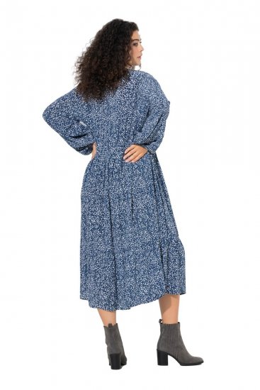 Ulla Popken 844594 Kukkakuvioinen midimekko Tummansininen - Midimekot - Midimekot isoissa ko'oissa
