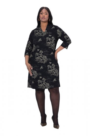 Ulla Popken 844739 Mekko 3/4-hihoilla Musta - Midimekot - Midimekot isoissa ko'oissa