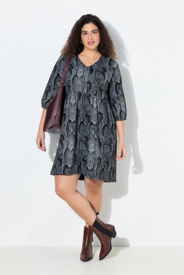 Ulla Popken 844945 Kuviollinen jerseymekko Musta - Trikoomekot - 