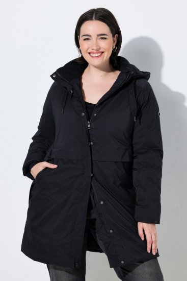 Ulla Popken 845111 Parka Musta - Pitkät takit - Naisten takit isoissa kooissa