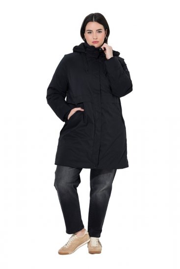 Ulla Popken 845111 Parka Musta - Pitkät takit - Naisten takit isoissa kooissa