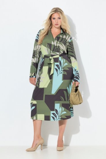 Ulla Popken 845122 Kuviollinen midimekko taskuilla Turkoosi - Midimekot - Midimekot isoissa ko'oissa