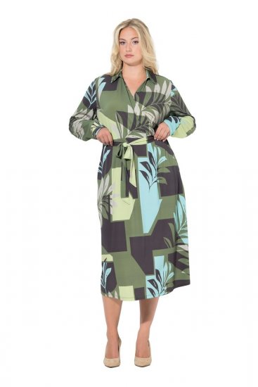 Ulla Popken 845122 Kuviollinen midimekko taskuilla Turkoosi - Midimekot - Midimekot isoissa ko'oissa